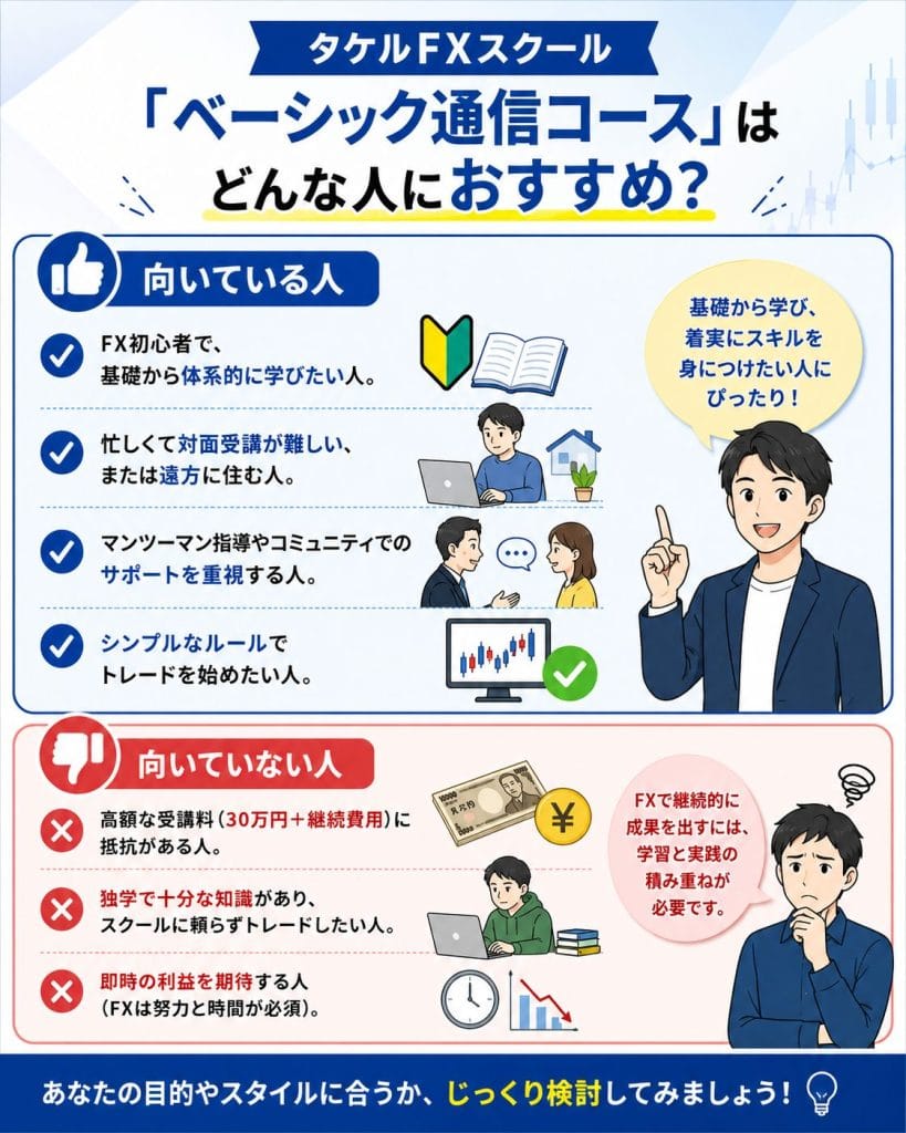 alt="タケルFXスクールの「ベーシック通信コース」はどんな人におすすめ？"