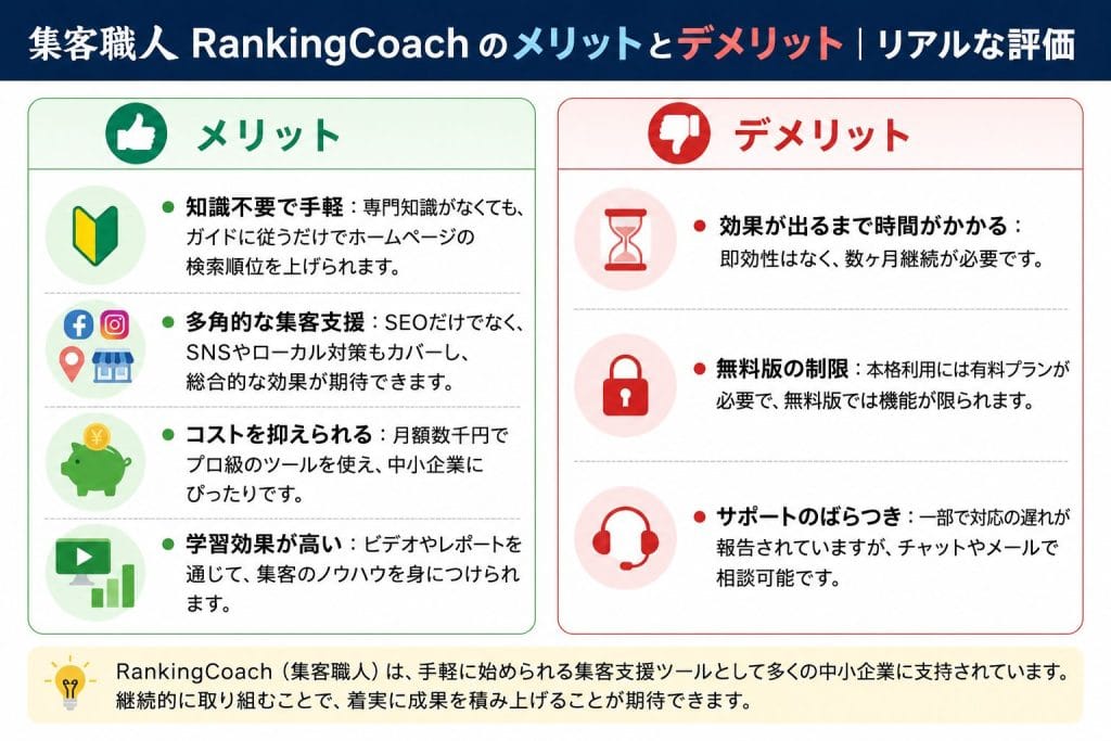 alt="集客職人 RankingCoachのメリットとデメリット"
