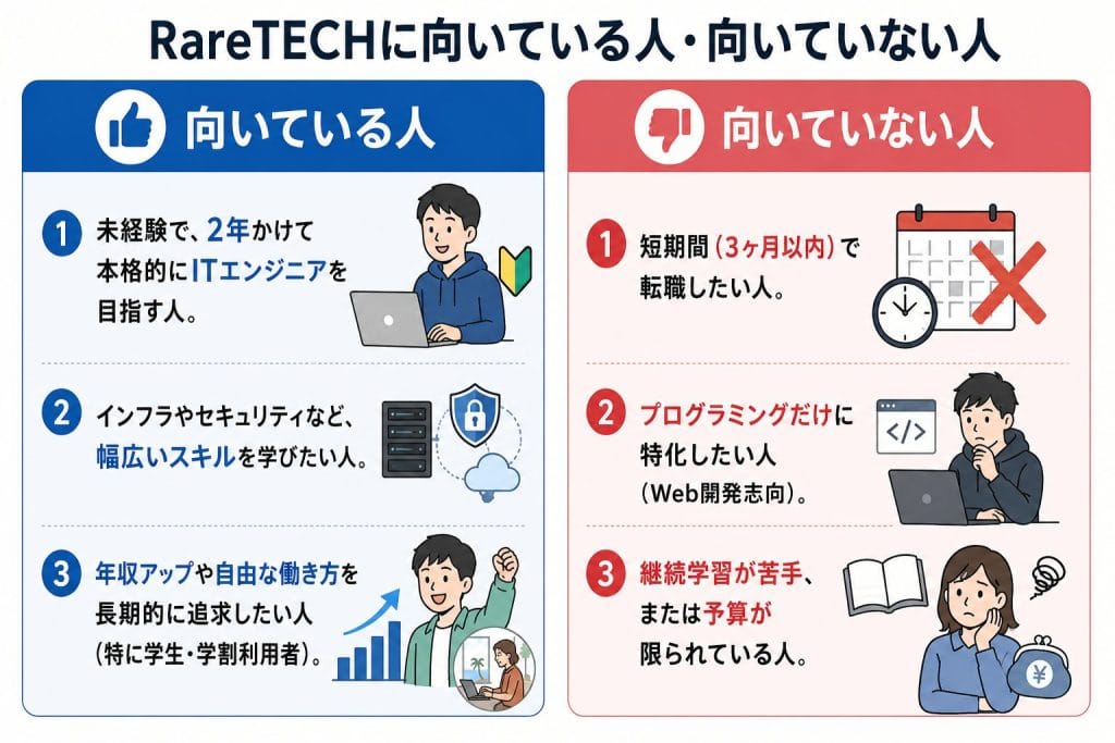 alt="RareTECHに向いている人・向いていない人"