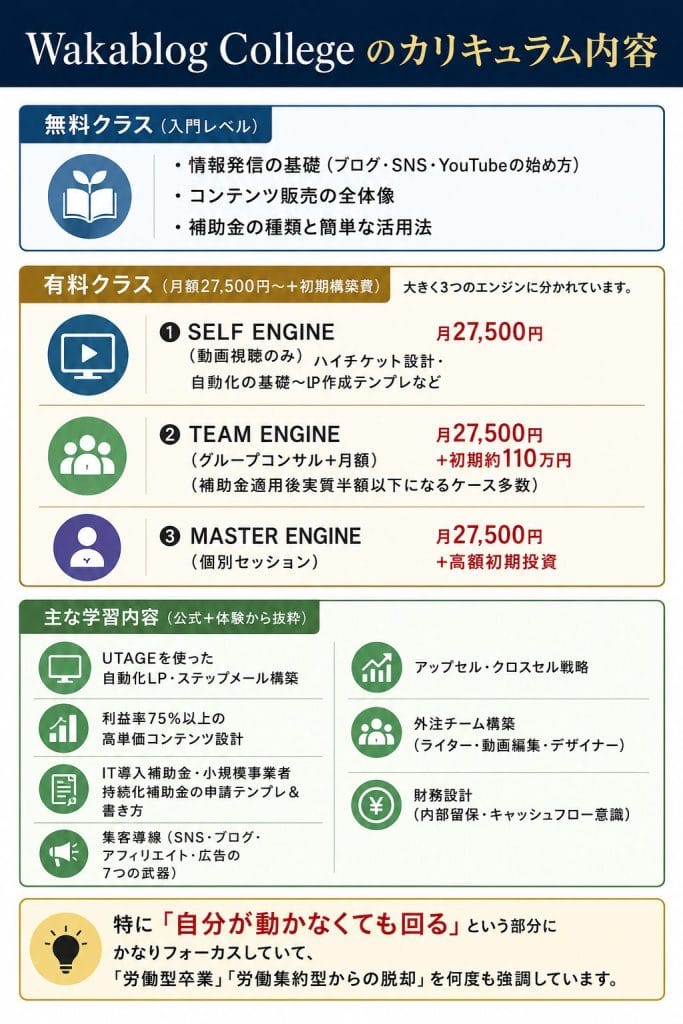 alt="Wakablog Collegeのカリキュラム内容"
