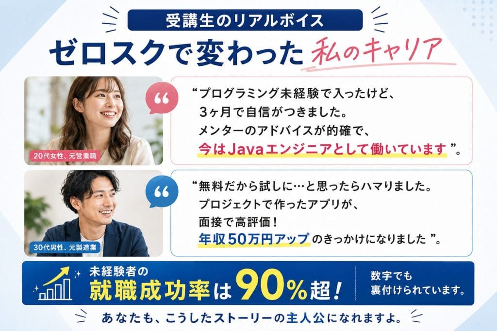 alt="受講生のリアルボイス：ゼロスクで変わった私のキャリア"