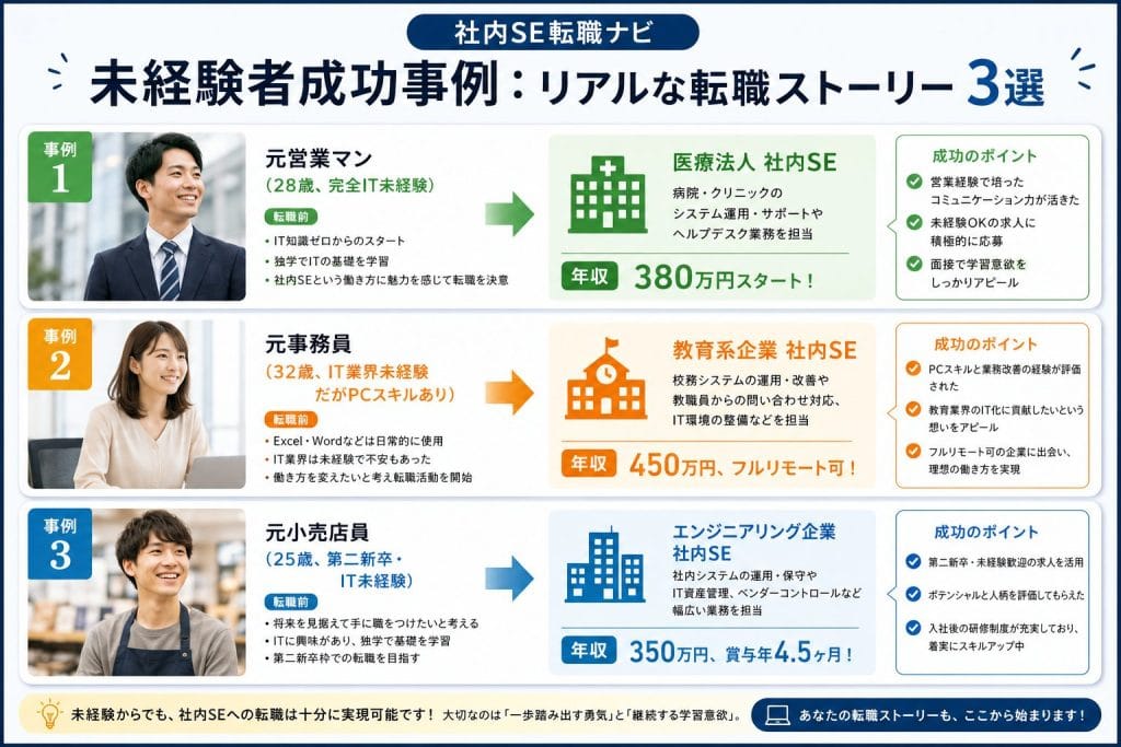 社内SE転職ナビの未経験者成功事例：リアルな転職ストーリー3選