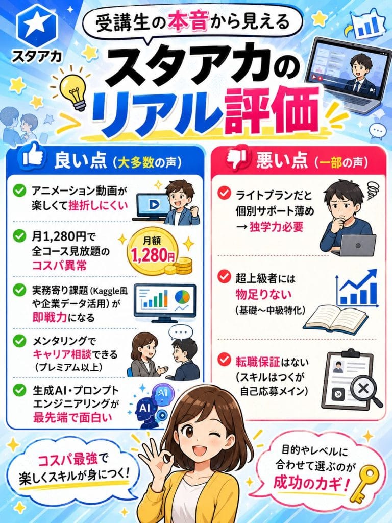 alt="受講生の本音から見えるスタアカのリアル評価"