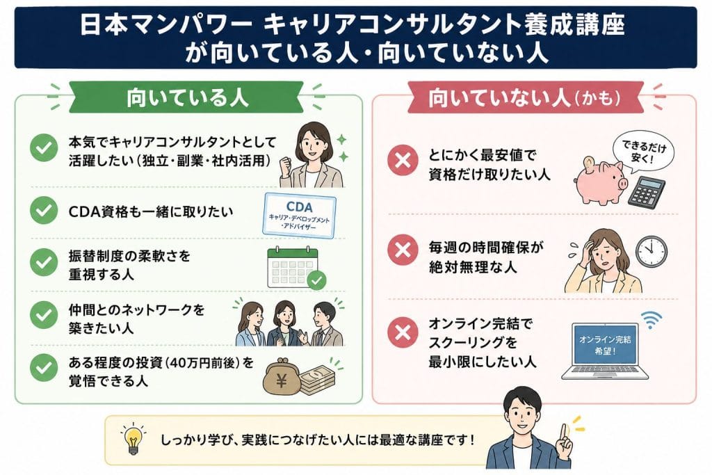 alt="日本マンパワー キャリアコンサルタント養成講座が向いている人・向いていない人"