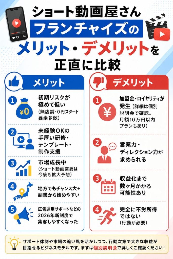 alt="ショート動画屋さんフランチャイズのメリット・デメリットを正直に比較"