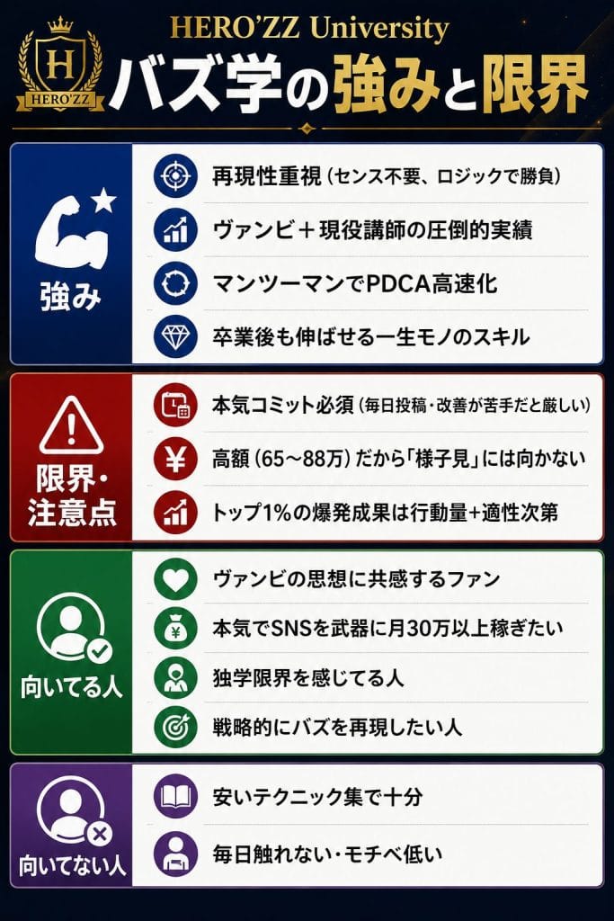 alt="HERO’ZZ Universityバズ学の強みと限界"