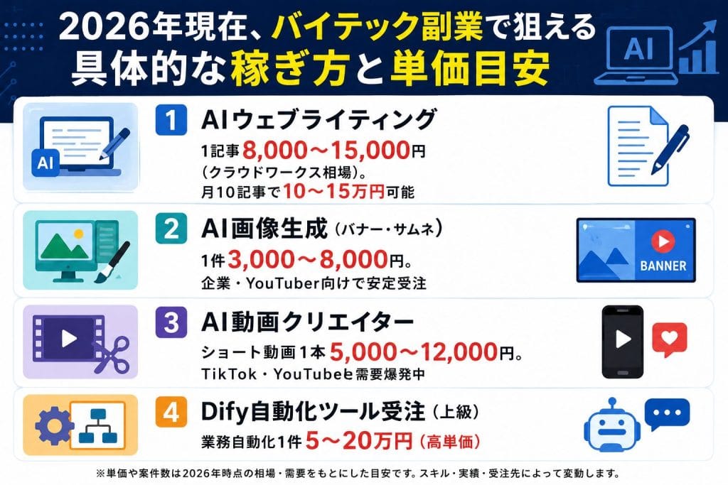 alt="2026年現在、バイテック副業で狙える具体的な稼ぎ方と単価目安"