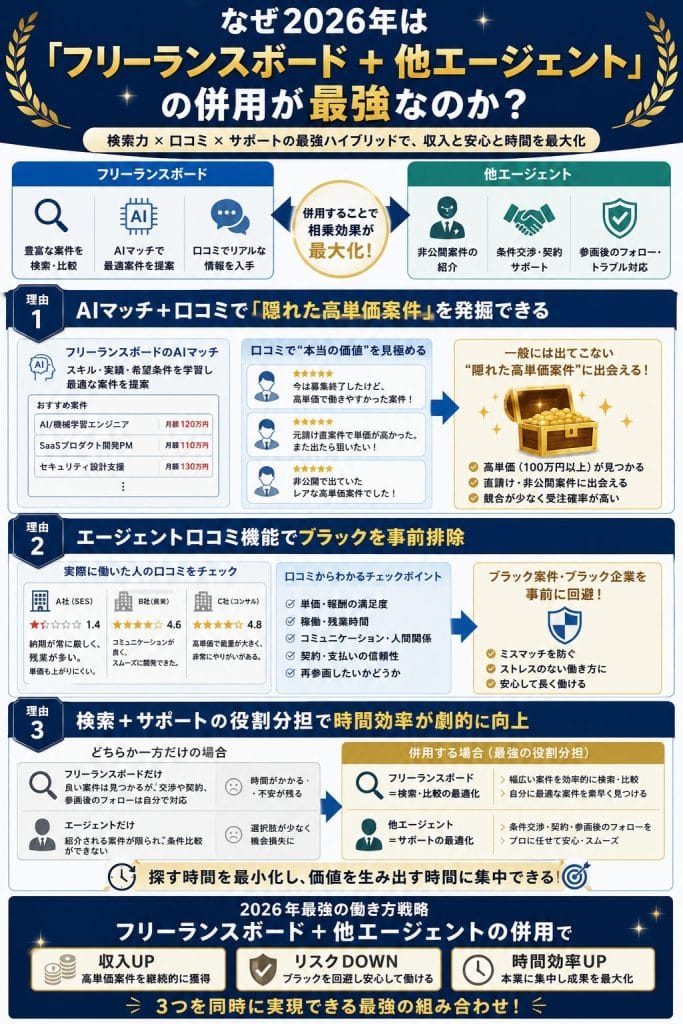 alt="なぜ2026年は「フリーランスボード+他エージェント」の併用が最強なのか?"