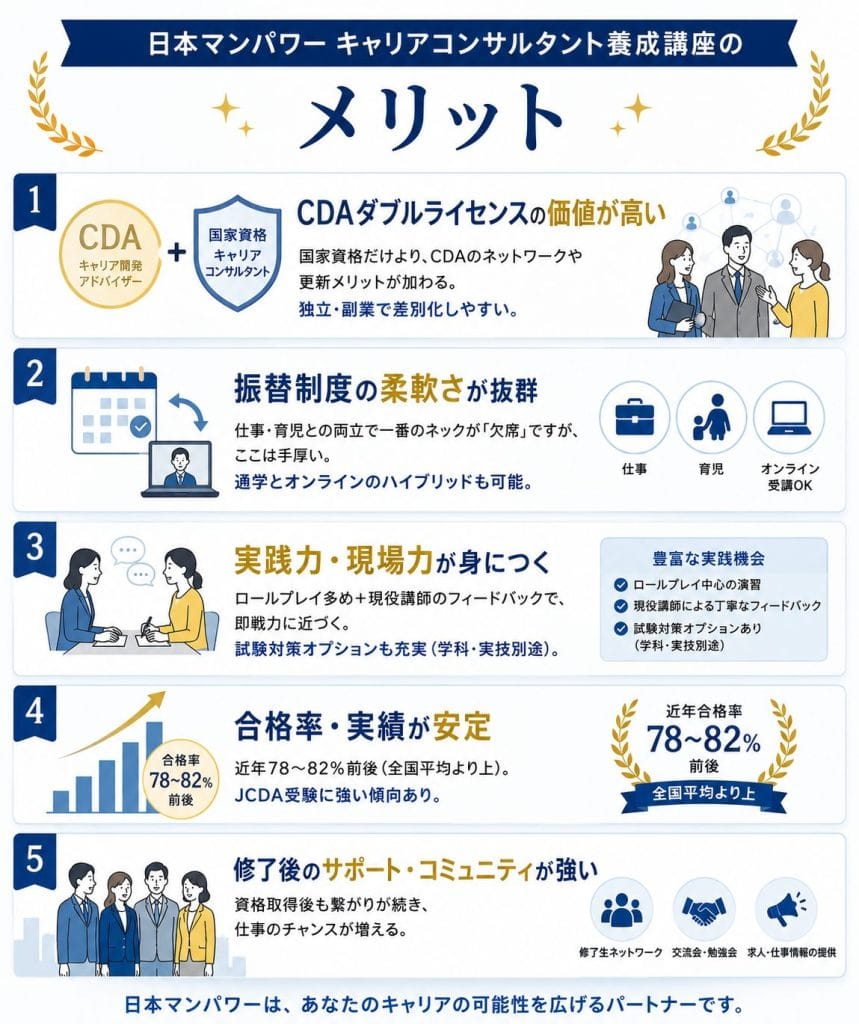 alt="日本マンパワー キャリアコンサルタント養成講座のメリット"