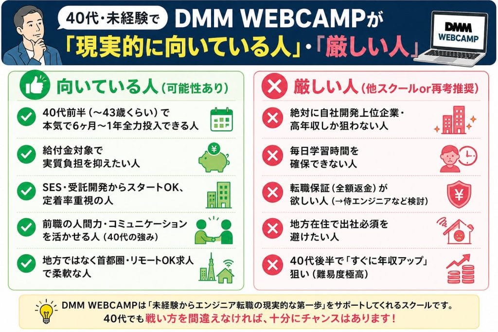 alt="40代未経験でDMM WEBCAMPが「現実的に向いている人」・「厳しい人」"