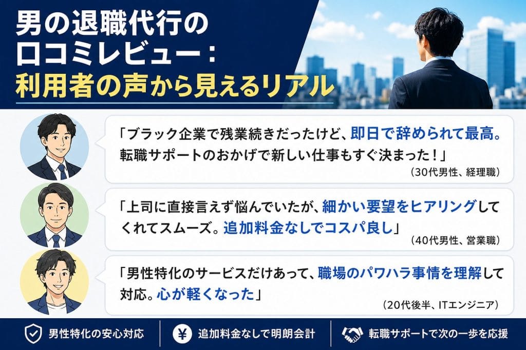 alt="男の退職代行の口コミレビュー：利用者の声から見えるリアル"