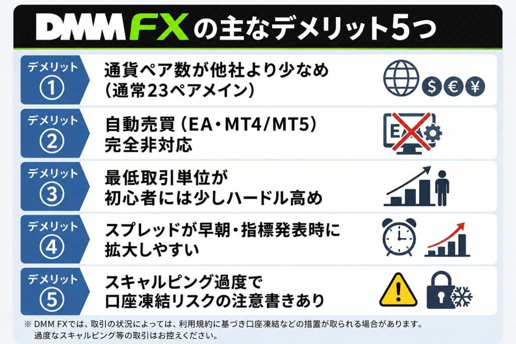 alt="DMM FXの主なデメリット5つ"