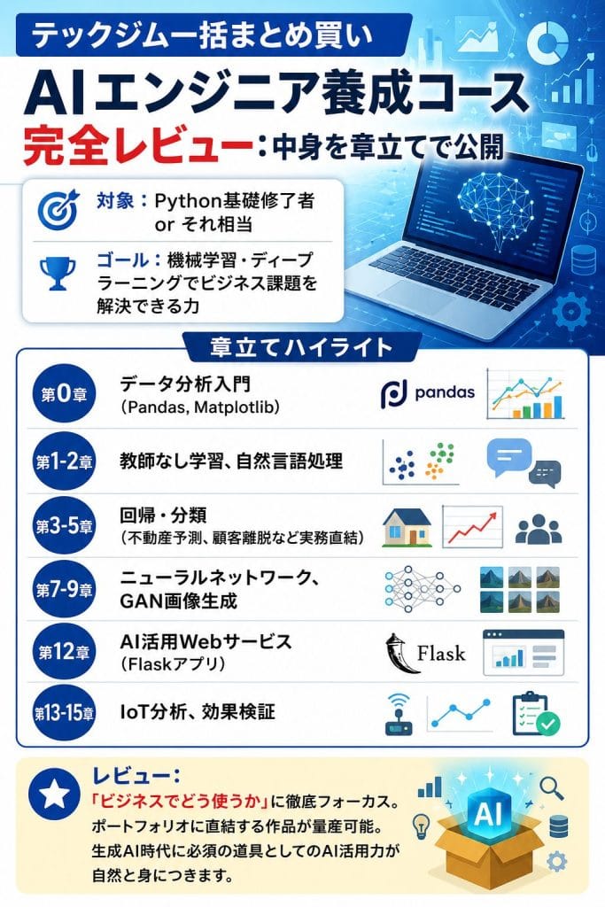 alt="テックジム一括まとめ買いAIエンジニア養成コース完全レビュー：中身を章立てで公開"